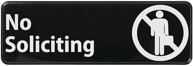 Winco 9" x 3" Black No Soliciting Sign