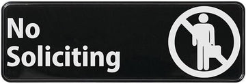 Winco 9" x 3" Black No Soliciting Sign