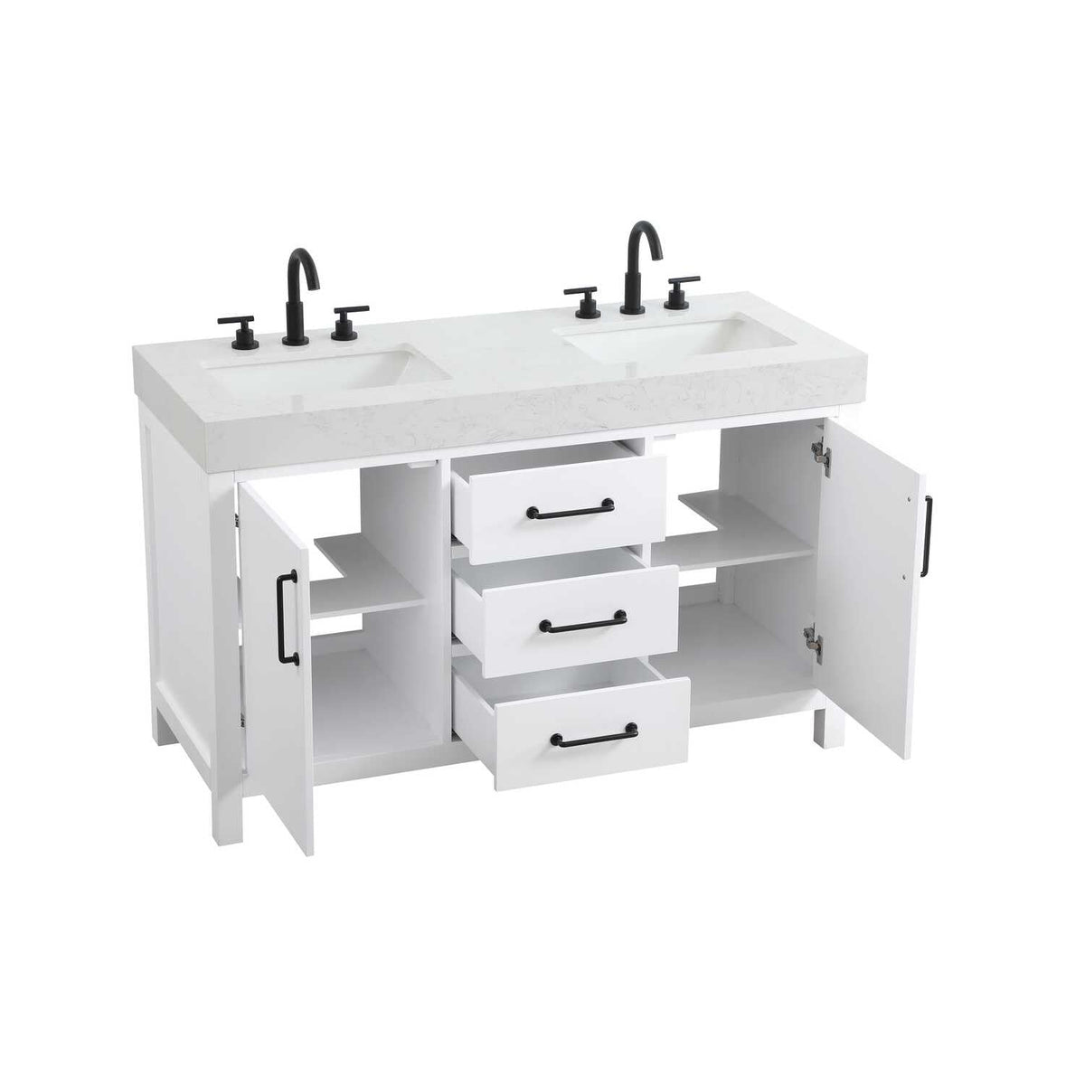 Elegant Kitchen and Bath 54" Double Bathroom Vanity in White by Elegant Lighting – unspecified, Wood, White, Model VF60654DWH