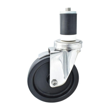 BK Resources 5" Polyolefin 1-1/2" Expanding Stainless Steel Stem Swivel Caster for Work Tables with Top Lock Brake – 5", Silver, Model 5SS-3RA-LDP-TLB