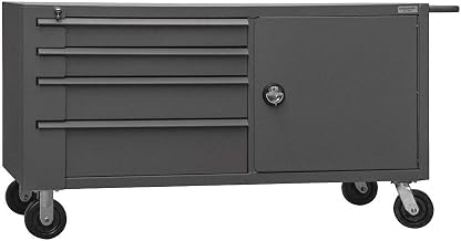Durham 14 Gauge Steel Mobile Bench Cabinet with Fixed Shelf, Gray, 4000 lbs Load Capacity, 34" Height, 60" Width