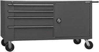Durham 14 Gauge Steel Mobile Bench Cabinet with Fixed Shelf, Gray, 4000 lbs Load Capacity, 34" Height, 60" Width