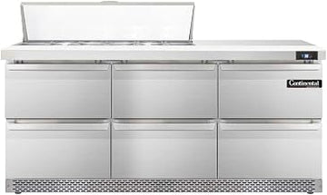 SW72-12C-FB-D Sandwich Unit, 72" W, With 12 Pan Top Openings, 19" Cutting Board, Front Breathing & Six Drawers