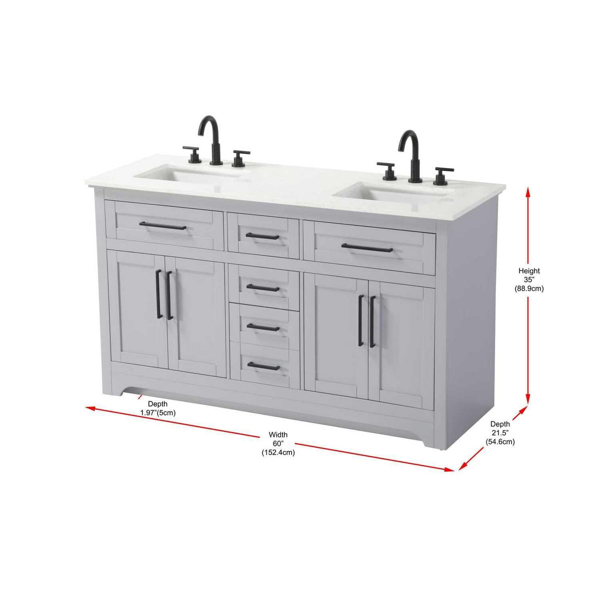 60" Double Bathroom Vanity in Grey by Elegant Kitchen and Bath – unspecified, Aluminum, Grey, Model VF85060DGR