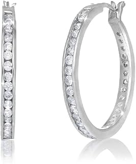 Sterling Silver Eternity Hoops Channel-set Cubic Zirconia Hoop Earrings