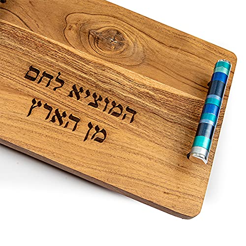 Emanuel Wooden Challah Board, Multicolored Handles, Blue CBM-2