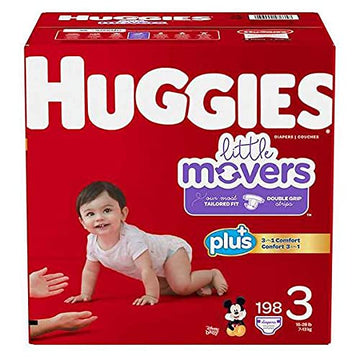 Little Movers Plus Diapers by HUGGIES – Size 3, Rubber, White, Pack of 198, Model FETEGT205