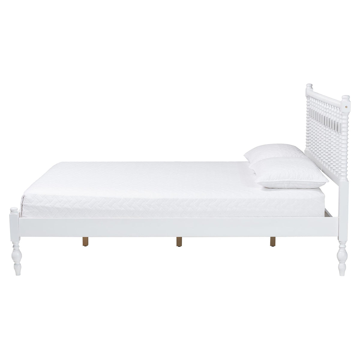 Callison Spindle Platform Bed Turned Bed Frame White Full by Baxton Studio – Full Size, Rubberwood, White, Model 1.93271E+11