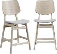 Starlight Canyon Home Wood Upholstered Dining Chairs Set of 2, Counter Height Kitchen Island Stools and Wooden Bar Stools, White Ash
