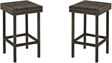 Brown Wicker Bar Stools Set of 2, Patio Seating for Outdoor Spaces, Weather-Resistant Handwoven Design for Balcony, Porch, or Garden Use