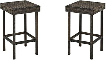 Brown Wicker Bar Stools Set of 2, Patio Seating for Outdoor Spaces, Weather-Resistant Handwoven Design for Balcony, Porch, or Garden Use