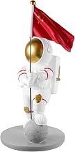 Astronaut Resin Spaceman Statue with Flag for Room Desk | Realistic Lovely Silver Decor, Odorless Safe Desktop Accent, Gift or Office Display, Eco-friendly Materials