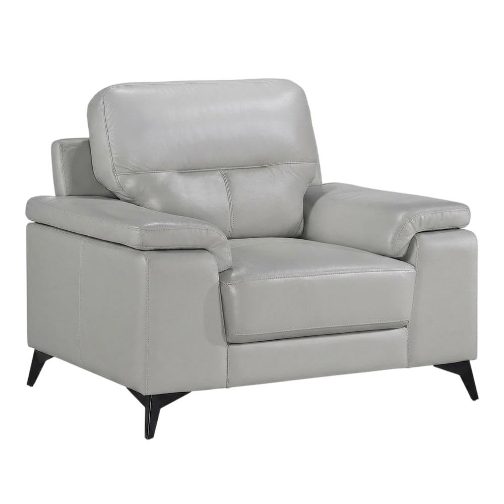 Leather-Upholstered Armchair with Solid Arms by Starlight Canyon Home – Leather, Grey