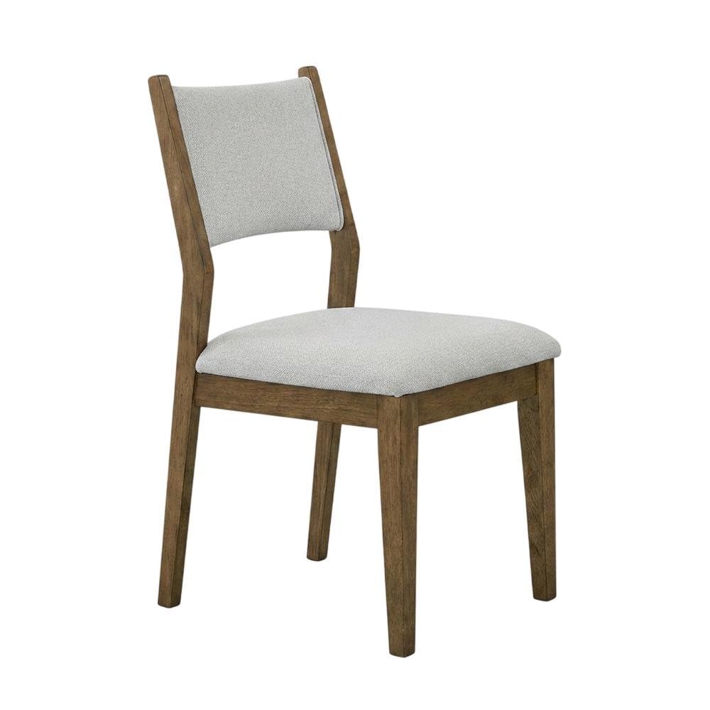 Brown Walnut Oak Dining Chairs Set of 2 with Light Gray Fabric Upholstery by Furnifact – Wood, Foam, Fabric, Brown, Pack of 2