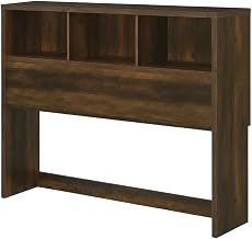 Furnifact Dark Pine Queen Headboard Transitional Style with Bookcase Storage, Durable Construction, Plastic Glide Levelers, Supports up to 200 lbs
