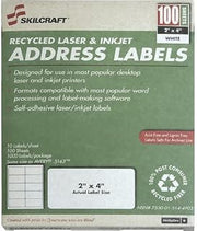 AbilityOne Label, Shipping, Recycled, Laser and Inkjet, White, 2" x 4", 100 Sheets 7530-01-514-4903: Box, 1 Item(s)