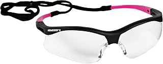 KLEENGUARD V30 Nemesis Small Safety Glasses (38478), Lightweight, Clear Anti-Fog with Black Frame / Pink Tips, 12 Pairs / Case