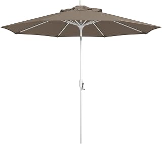 California Umbrella 12-Year Protection 9-Ft Patio Umbrella, Sunbrella Fade-Resistant Fabric, Crank Lift, Push Button Tilt, 8-Rib Heavy Duty Aluminum Frame, Matted White Pole