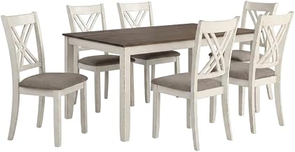 Furnifact Farmhouse Wood Rectangular Dining Furniture Set 7-Piece, Kitchen Table and Chairs for Dining Room Set for 6, Vintage Vanilla