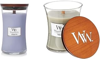 WoodWick Lavender Spa Large Hourglass Candle and WoodWick Fireside Medium Hourglass Candle
