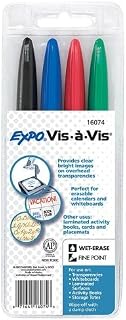 EXPO Vis--Vis Wet-Erase Overhead Projection Marker, Fine Point, Asstd., 4 per Set -:- Sold as 2 Packs of - 4 - / - Total of 8 Each