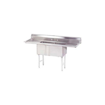 Double Fabricated Bowl 2 Compartment Scullery Sink Size: 43" H x 84" W x 24" D by Advance Tabco – Stainless Steel, Silver, Model FC-2-1818-24RL-X