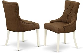 Furnifact Linen-Upholstered Dining Chair Parsons Style with Button-Tufted Seat, Upholstered Parsons Chair for Kitchen or Dining Room, Set of 2