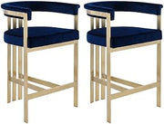 Starlight Canyon Home Velvet-Upholstered Counter Stools with Arms and Back, Set of 2, Bar Stools for Kitchen Island Counter, Navy Velvet