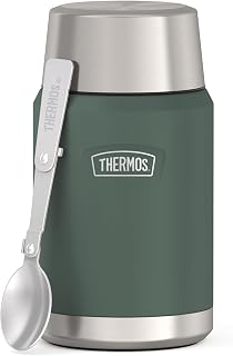 Thermos ICON Food Jar 0.71 L, Green/Forest Matt, Food Jar, 710 ml, Double-Walled 18/8 Stainless Steel, Keeps Warm and Cold, with Folding Spoon, Non-Slip Base, Completely Leak-Proof