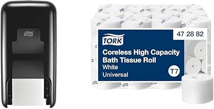 OptiServe 2-Roll Coreless Toilet Paper Dispenser Black T7/T5, Vertical Dispenser, Elevation Design + Tork OptiServe Coreless Toilet Paper White T7, Universal, 2 Ply, 36 x 1000 Sheets