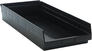 Quantum Storage QSB116 Heavy-Duty Nesting Plastic Shelf Bins for Pharmacy, Hospital & Warehouse, Hanging Lip & 7 Divider Slots, 23-5/8" x 11-1/8" x 4", Black, 6-Pack