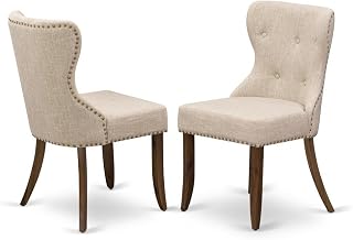 Furnifact Linen-Upholstered Dining Chairs Set of 2, Button-Tufted Nailhead Hardwood Frame Side Chair for Dining Room and Kitchen Table, Light Tan