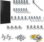 Triton Products TPB-36BKH-Kit 24-Inch W x 48-Inch H Custom Painted Jet Heavy Duty Tempered Round Hole Pegboards with Locking Hook Assortment, Black