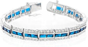 Rhodium Plated Bracelet Three Rows Blue Channel Silver tone Lead Free 7.25"