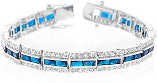 Rhodium Plated Bracelet Three Rows Blue Channel Silver tone Lead Free 7.25"