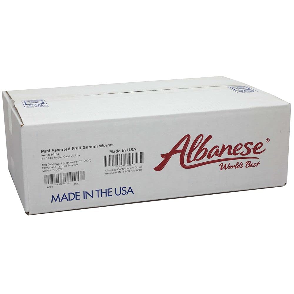 Albanese Mini Assorted Fruit Gummi Worms by T.R. Toppers – 80 Ounce, Pack of 4