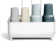 simplehuman Bottle Dock, Fast Drying Bottle Rack with Steel Frame & Diatomaceous Earth Base, Three-Compartment Organizer for Tumblers, Caps & Straws, Built-in Straw Holder, White