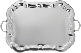 HUBERT Serving Tray Stainless Steel Round with Beaded Edge - 27" L x 17 1/2" W x 1 1/2" H