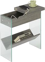 Convenience Concepts SoHo Flip Top End Table with Charging Station, Weathered Gray