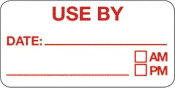HUBERT "Use by" Labels White Food Rotation Label with Red Imprint - 2"L x 1"H, 500 Per Roll