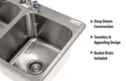 BK Resources NSF Commercial 2 Compartment Drop in Sink – 30 Inches, Stainless Steel, Silver, Model DDI2-14161024