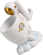 Veemoon Resin Astronaut Pencil Holder for Desk and Makeup Brushes | White Cartoon Spaceman Design, Large Capacity Organizer, Stable Modern Accent for Home Workspace
