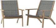 3-Piece Patio Table and Chairs Set with Wooden Frames and Wicker Seats, Gray Outdoor Seating Set Ideal for Patios, Decks and Garden Use