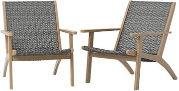 3-Piece Patio Table and Chairs Set with Wooden Frames and Wicker Seats, Gray Outdoor Seating Set Ideal for Patios, Decks and Garden Use