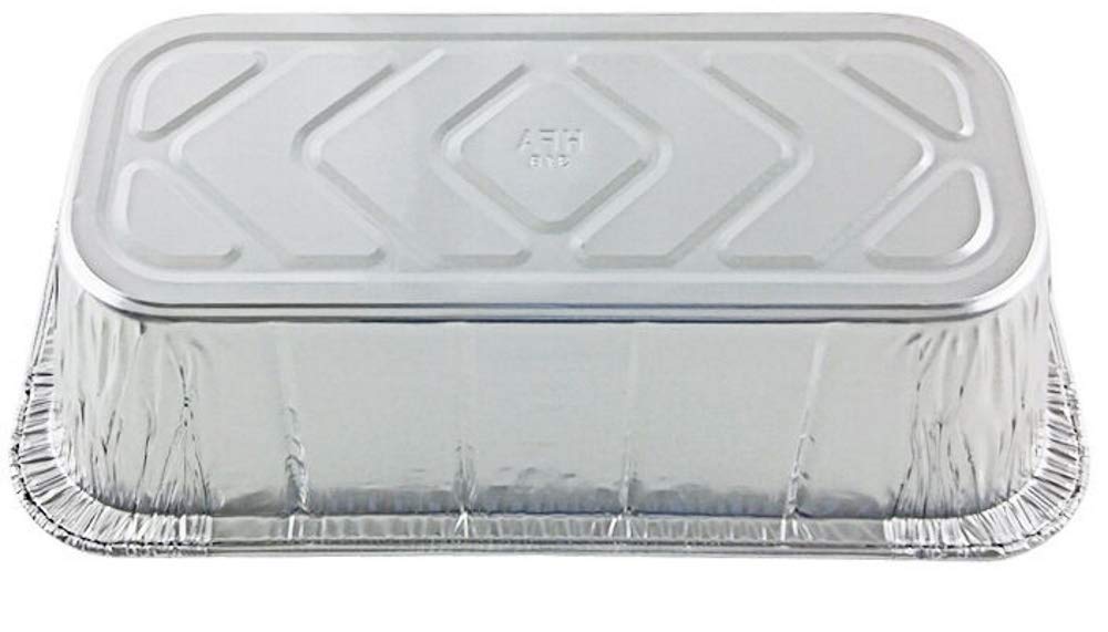 1/3 Third-Size Deep Aluminum Foil Steam / 5 lb. Loaf Pan w/Foil Lids (Pack of 50) by Handi-Foil – Medium, 80 fluid_ounces, Aluminum, Silver