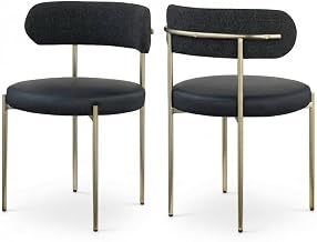 Starlight Canyon Home Brushed Brass Dining Chair Set of 2 with Vegan Leather and Boucle Fabric, Contemporary Design, Back Support, Durable Frame for Kitchen or Dining Room