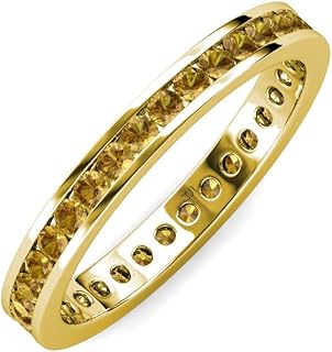 Round Citrine Channel Set Womens Eternity Ring Stackable 14K Yellow Gold
