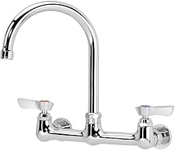 Krowne Silver Series 12-801L Faucet, Wall Mounted, 8" Centers, 6" Gooseneck Spout, Quarter-Turn Ceramic Cartridge Valve, Low Lead Compliant