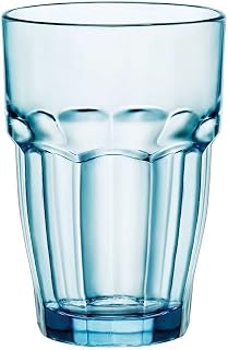 Bormioli Rocco Rock Bar 12.5 oz. Long Drink Stackable Tempered Beverage Glasses for Cold Drinks, Water, and Cocktails, Set of 6, Ice Blue