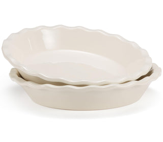 KooK Ceramic Pie Dish, Deep Round Stoneware, 9 Inch 36 Ounce, Ivory Set of 2
